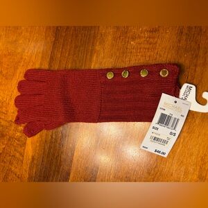 Michael Kors Burgundy Knit Gloves with Gold Accents